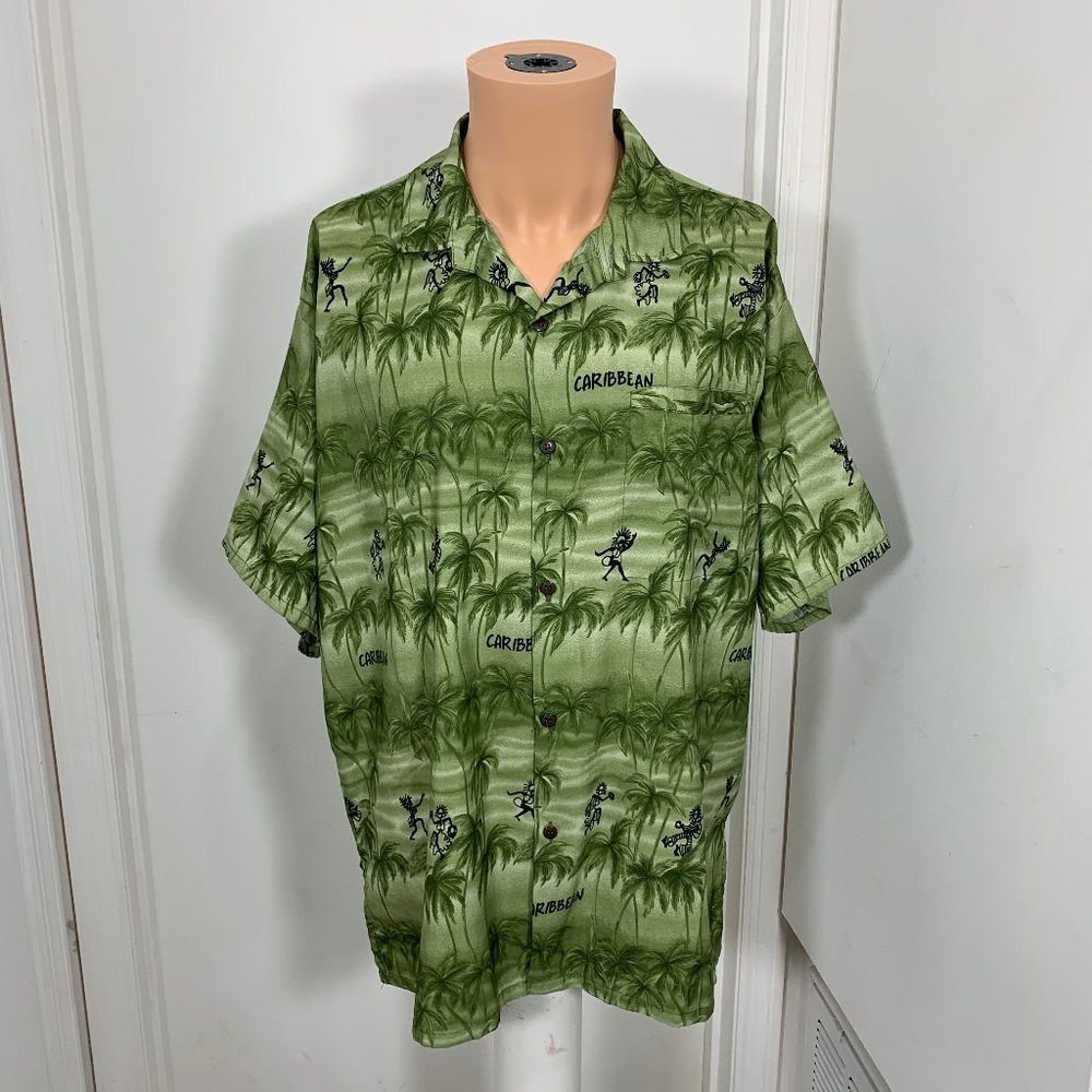 Creations Hawaiian Shirt Terivoile Button Palms XL